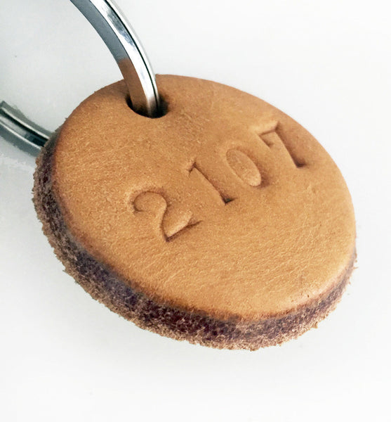 Tan Leather Postcode Key Ring (2108)
