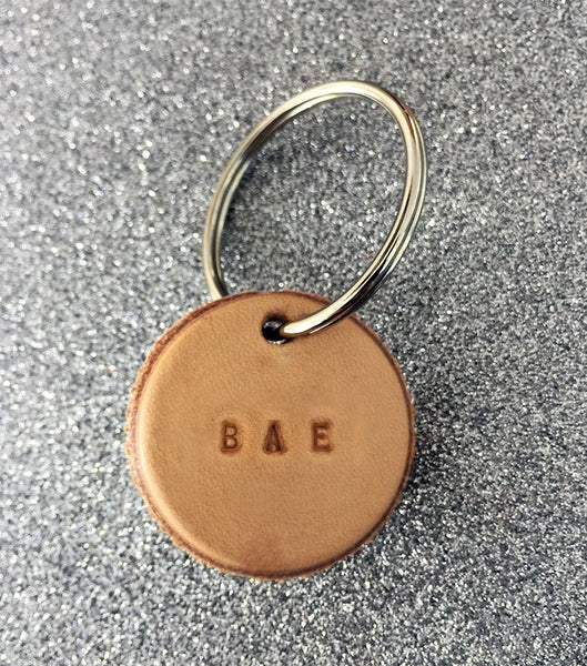 Tan Leather Postcode Key Ring (BAE) • LAST ONE