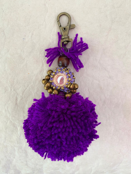 Dream Chaser Embellished Pompom Key Ring (Violet)