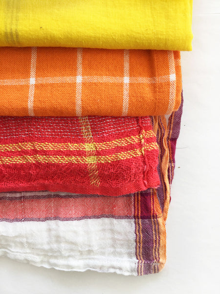 Indian Cotton Dish Cloth/Napkin (Orange/White) • 67x50cm