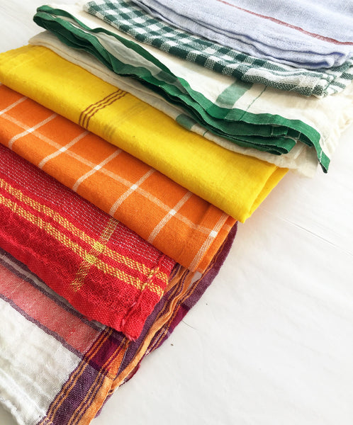 Indian Cotton Dish Cloth/Napkin (Red/BoldYellow Stripe) • 80x40cm