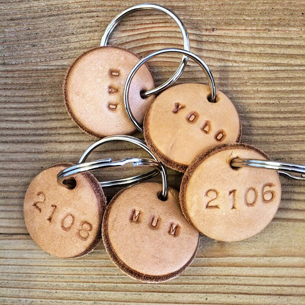 Tan Leather Postcode Key Ring (BABE)