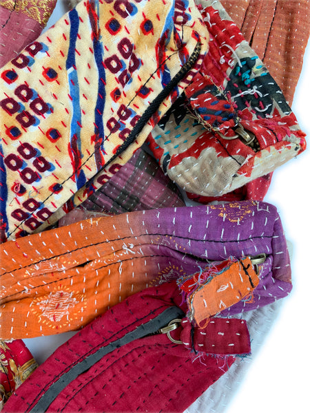Indian Kantha Fabric Zip Pouch