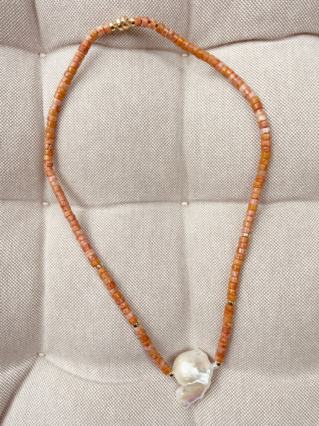 Baroque Pearl Heishi Necklace (Sesame Jasper)