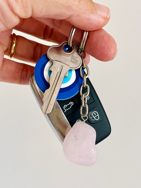 Crystal Key Ring (Rose Quartz Tumbled) • BACK IN STOCK