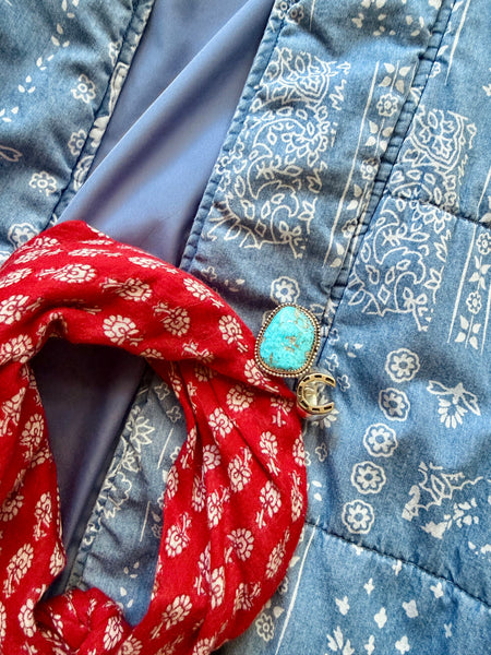 Quilted Cotton Bandana Print Chambray Jacket • (Size 12)