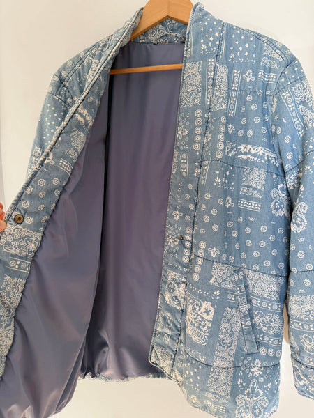 Quilted Cotton Bandana Print Chambray Jacket • (Size 12)