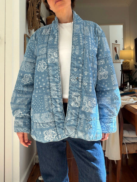 Quilted Cotton Bandana Print Chambray Jacket • (Size 12)
