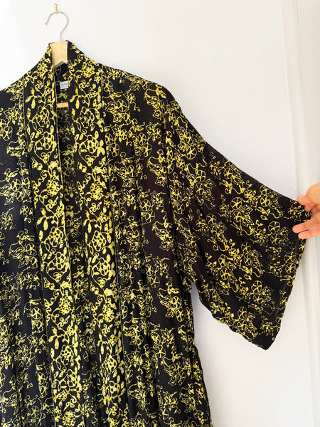 Black & Yellow Floor Length Batik Duster/Kimono Coat • (Free Size)
