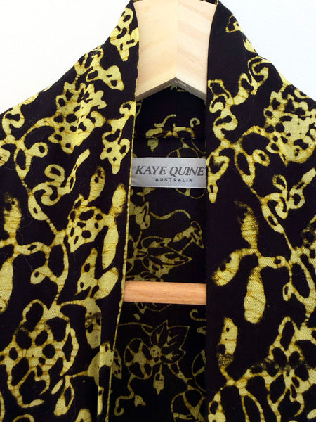 Black & Yellow Floor Length Batik Duster/Kimono Coat • (Free Size)