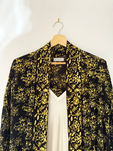 Black & Yellow Floor Length Batik Duster/Kimono Coat • (Free Size)