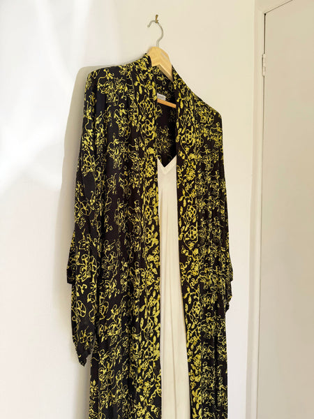 Black & Yellow Floor Length Batik Duster/Kimono Coat • (Free Size)