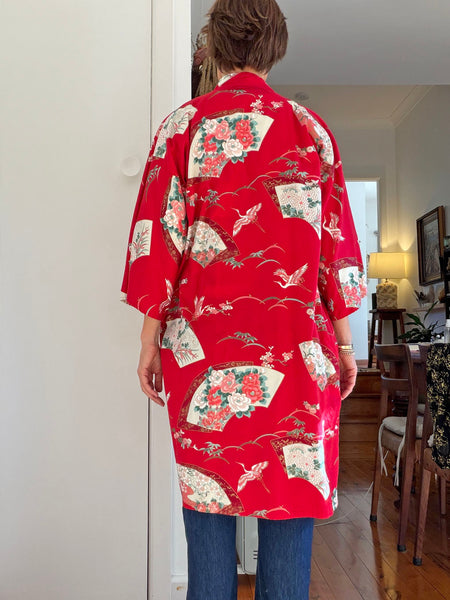 Pre-Loved Vintage Red Japanese Cotton Kimono • (Size S/M)