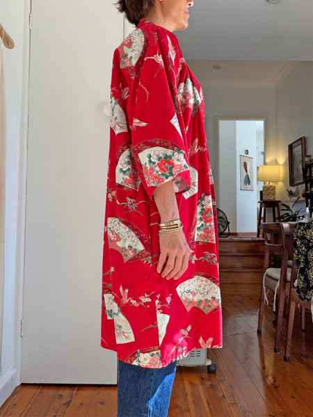 Pre-Loved Vintage Red Japanese Cotton Kimono • (Size S/M)
