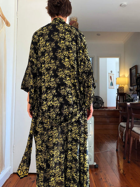 Black & Yellow Floor Length Batik Duster/Kimono Coat • (Free Size)