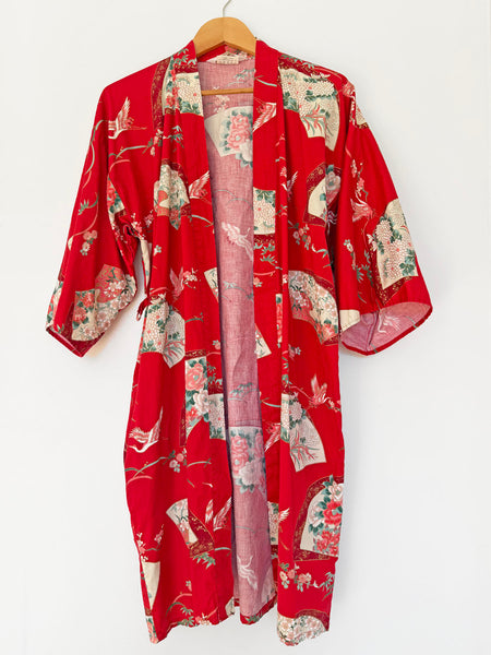 Vintage Red Japanese Cotton Kimono • (Size S/M)