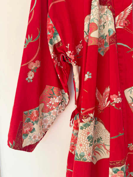 Pre-Loved Vintage Red Japanese Cotton Kimono • (Size S/M)
