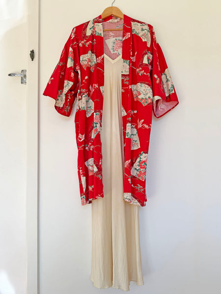 Pre-Loved Vintage Red Japanese Cotton Kimono • (Size S/M)