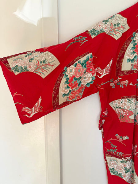 Pre-Loved Vintage Red Japanese Cotton Kimono • (Size S/M)