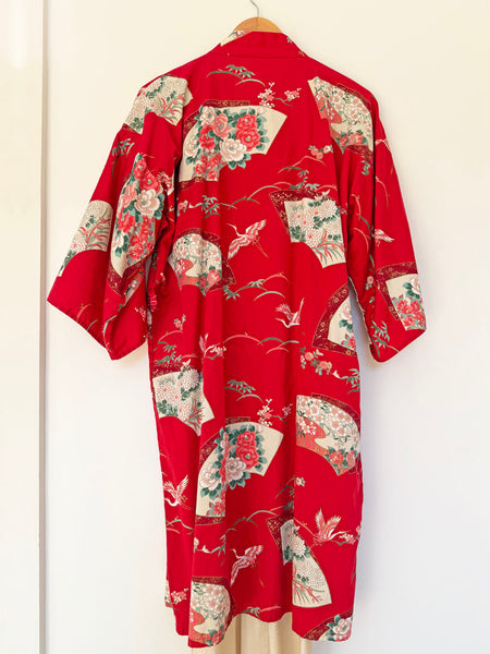 Pre-Loved Vintage Red Japanese Cotton Kimono • (Size S/M)