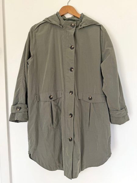 Khaki Hooded Lightweight Trench Coat • (Size 14-16)