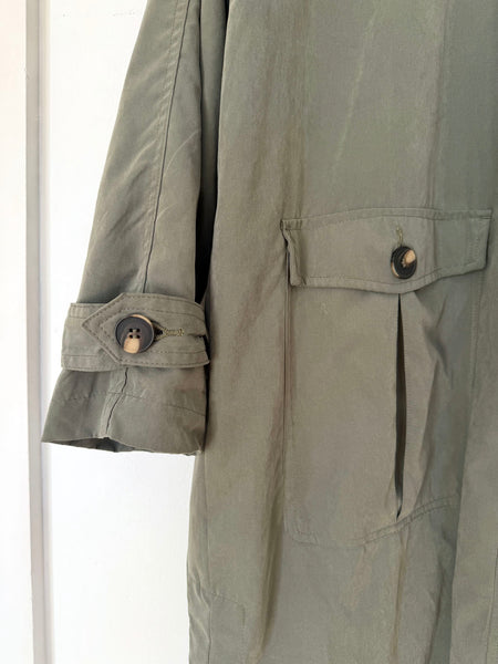 Khaki Hooded Lightweight Trench Coat • (Size 14-16)