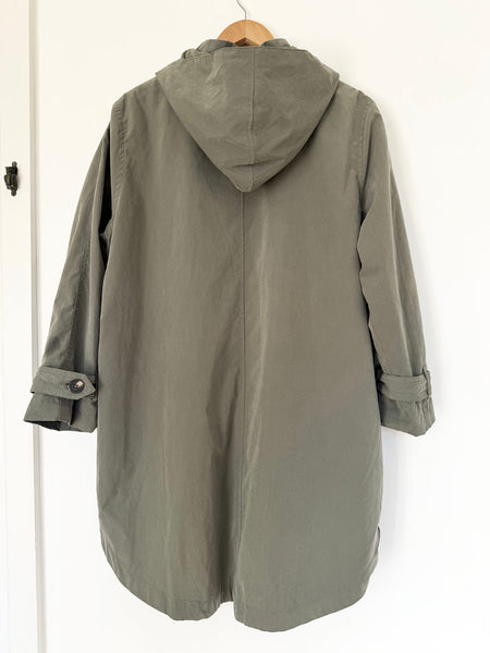 Khaki Hooded Lightweight Trench Coat • (Size 14-16)