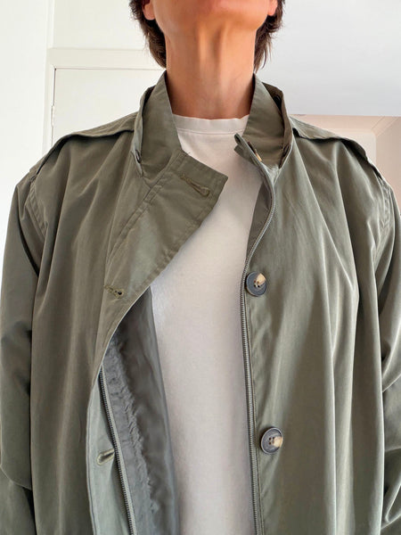Khaki Hooded Lightweight Trench Coat • (Size 14-16)
