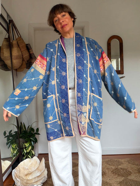 Reversible Indian Cotton Kantha Coat • Free Size