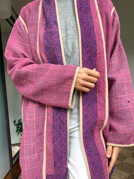 Reversible Indian Cotton Kantha Coat • Free Size