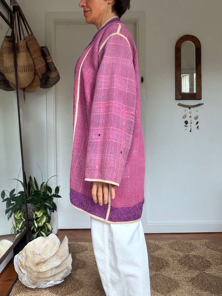 Reversible Indian Cotton Kantha Coat • Free Size