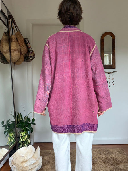 Reversible Indian Cotton Kantha Coat • Free Size