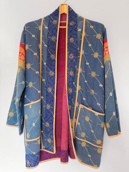 Reversible Indian Cotton Kantha Coat • Free Size