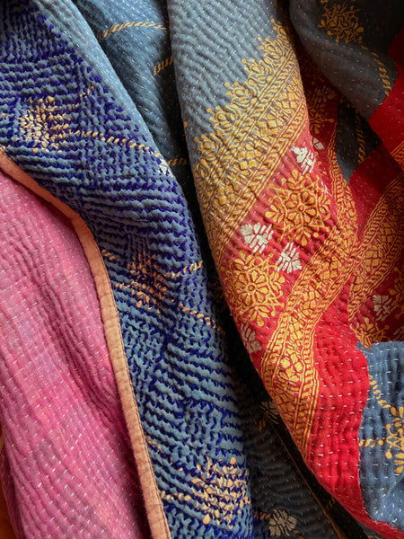 Reversible Indian Cotton Kantha Coat • Free Size