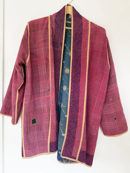 Reversible Indian Cotton Kantha Coat • Free Size