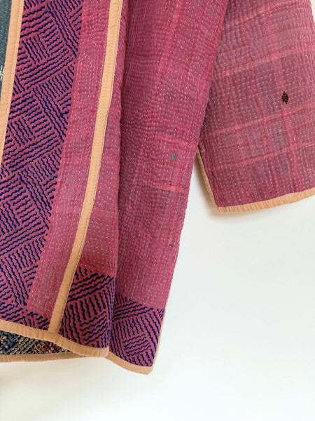 Reversible Indian Cotton Kantha Coat • Free Size