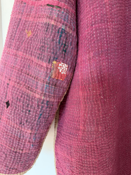 Reversible Indian Cotton Kantha Coat • Free Size
