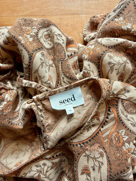 Pre-Loved SEED Linen Blend Paisley Dress • Size 12