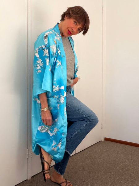 Pre-Loved Silky Turquoise Kimono • Free Size