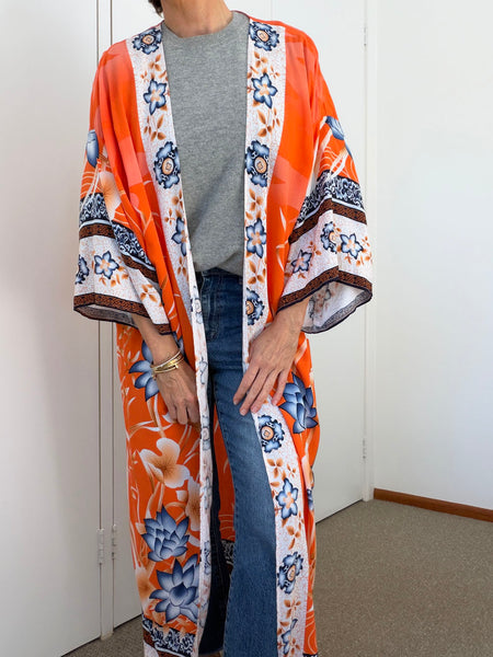 Pre-Loved Long Orange Duster/Kimono • Free Size