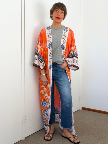 Pre-Loved Long Orange Duster/Kimono • Free Size