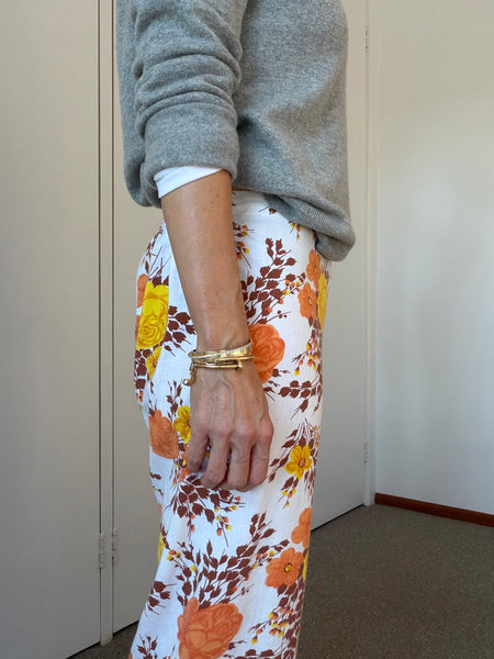 Pre-Loved ESSIE PALM BEACH White Floral Linen Pants • Size 10