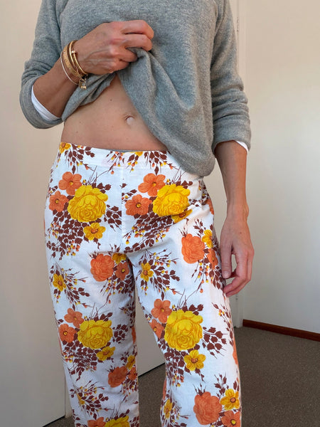 Pre-Loved ESSIE PALM BEACH White Floral Linen Pants • Size 10