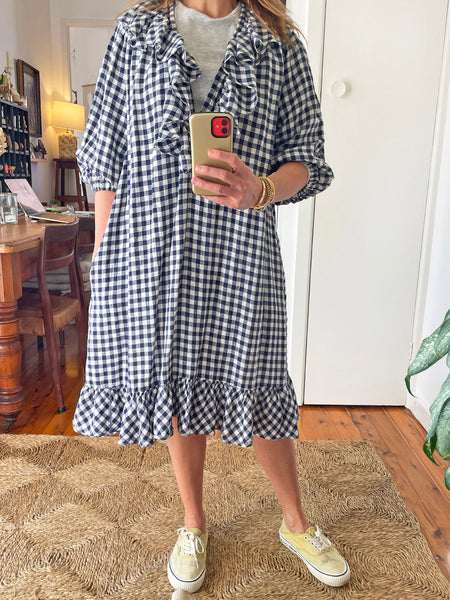 Lee Mathews "Nellie" Linen Ruffle Midi Dress • (Size 0) AUS 12
