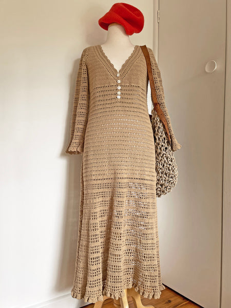 She Made Me Lolita Crochet Dress Sand • (Size Large) Aus 12-14