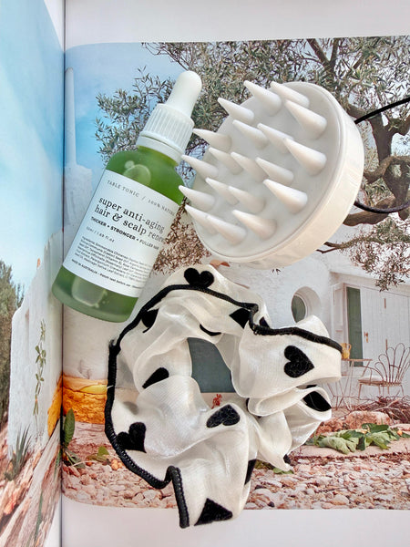 THE BEAUTY SET 5 • 50ml Scalp & Hair Renewal Oil + Scalp Massager + Oversized Silk Hair Scrunchie • (SAVE 15%) NEW