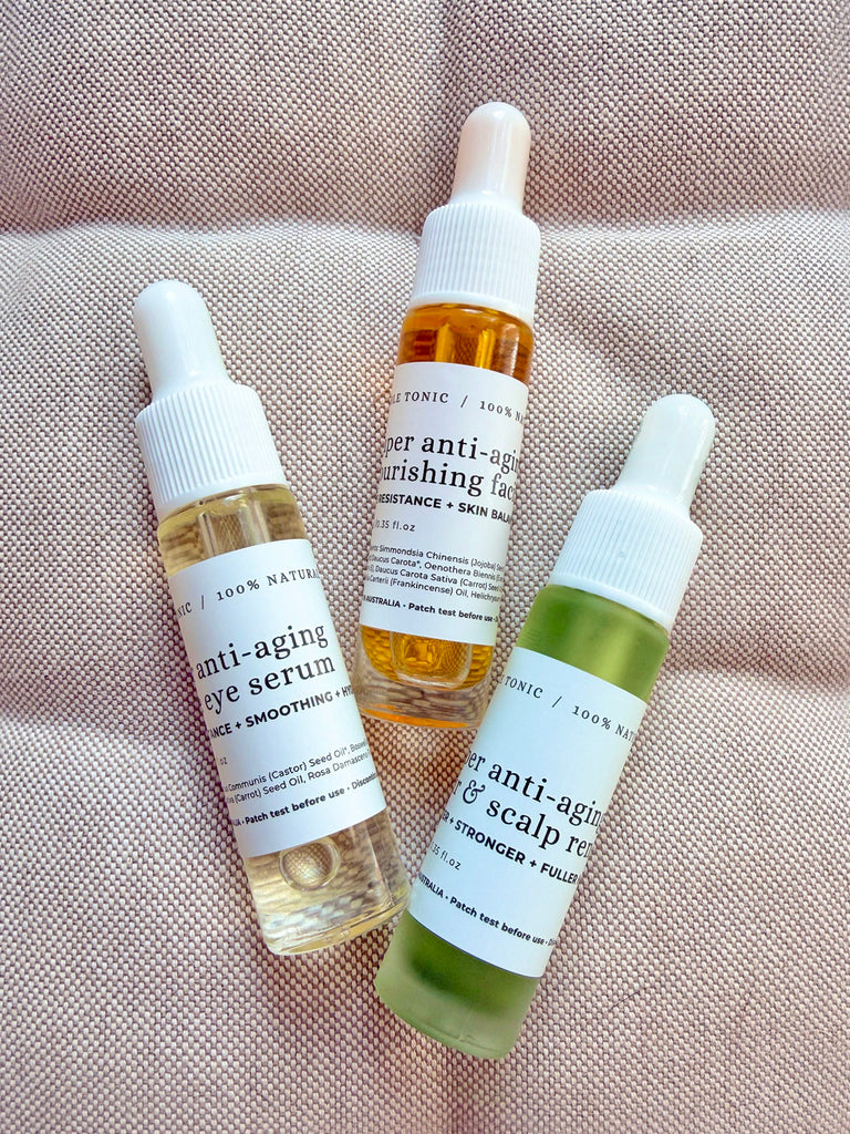 THE BEAUTY SET 6 • 10ml Scalp & Hair Renewal Oil + 10ml Facial Oil + 10ml Eye Serum • (SAVE 15%) NEW