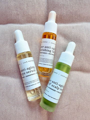 THE TRAVEL MINIS BEAUTY SET (10ml Facial Oil + 10ml Eye Serum + 10ml Hair & Scalp Renewal Oil) • SAVE 15%