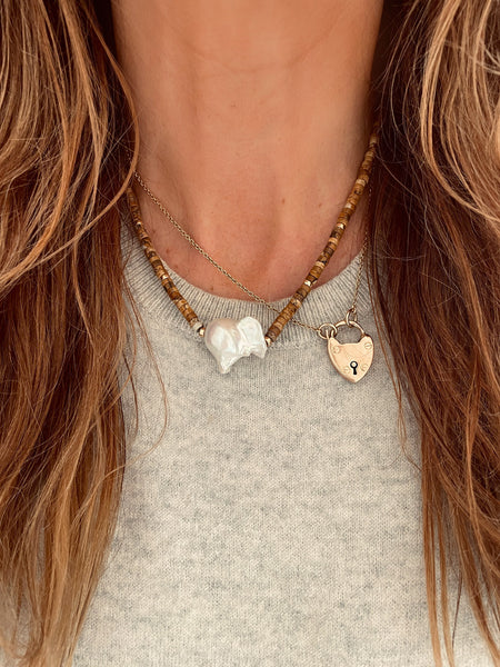 Baroque Pearl Heishi Necklace (Picture Jasper)