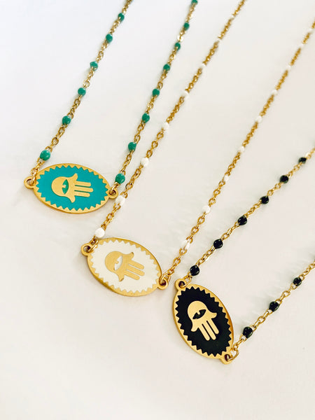 HAMSA Amulet Necklace (White) • NEW